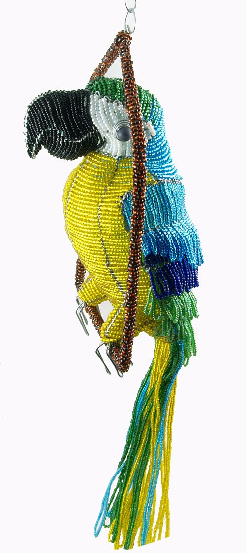 beaded macaw figurine; beaded parrot figurine