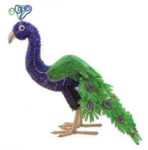 beaded peacock figurine