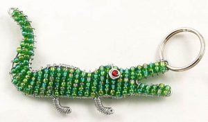 beaded crocodile key chain; beaded alligator key chain, crocodile keyring