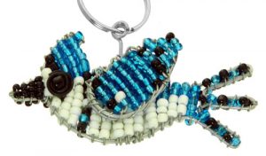 beaded blue jay key chain