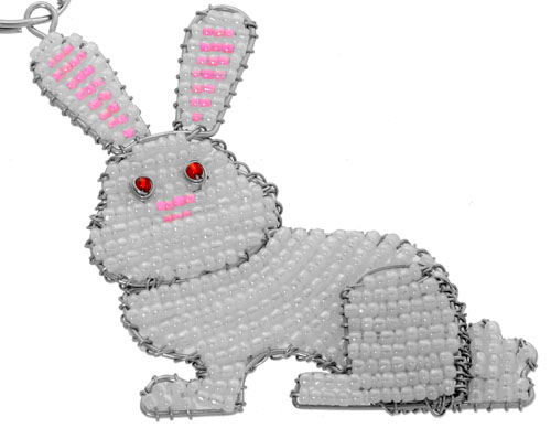 beaded rabbit key chain; beaded bunny rabbit key chain, rabbit keyring, bunny keyring