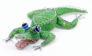 beaded alligator figurine; beaded crocodile figurine