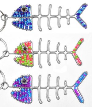 beaded fish bones key chain, fish bone keyring