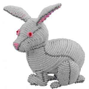 beaded rabbit figurine, beaded bunny rabbit figurine, beaded bunny