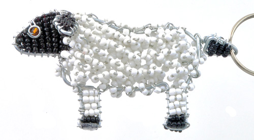 beaded sheep key chain, sheep keyring