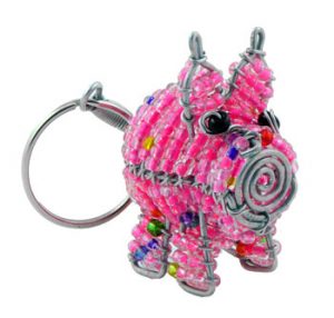 beaded pig key chain, pig keyring