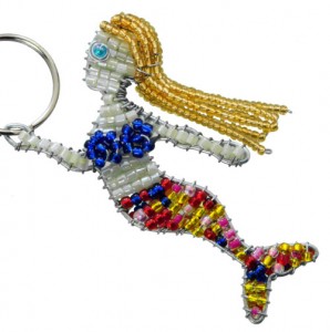 beaded mermaid key chain, mermaid keyring