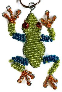 beaded tree frog keyring, beaded tree frog key chain, beaded tree frog keychain