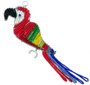 beaded macaw ornament, macaw ornament, macaw ornament, red macaw figurine