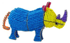 beaded rhino, beaded rhinoceros, beaded rhino figurine