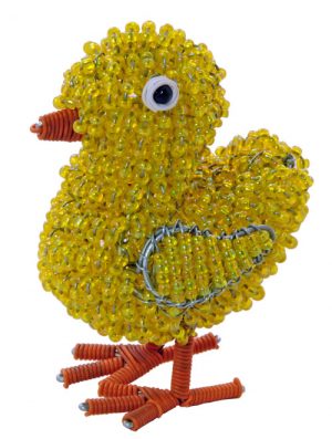 beaded chick. beaded chick figurine. beaded chicken, chicken figurine