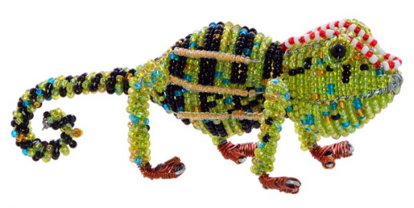 beaded chameleon, chameleon figurine, jeweled chameleon