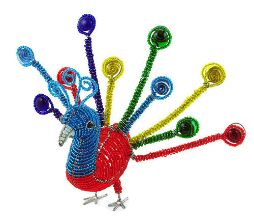 beaded peacock, peacock figurine