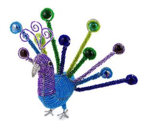 beaded peacock, peacock figurine