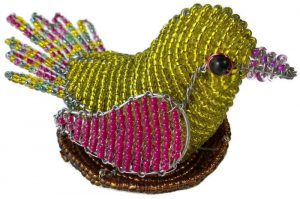 beaded bird, bird in nest figurine