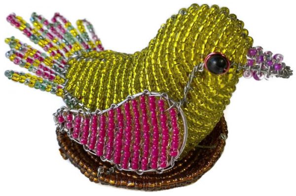 beaded bird, bird in nest figurine