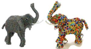 beaded elephant, beaded African elephant