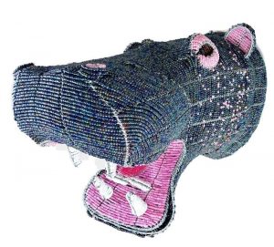 beaded hippo head, hippo trophy head, hippo mount