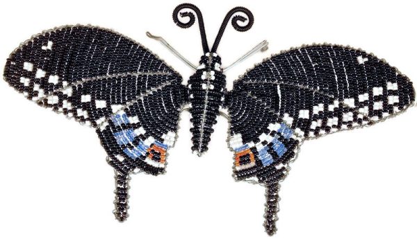 black swallowtail figurine, beaded butterfly figurine