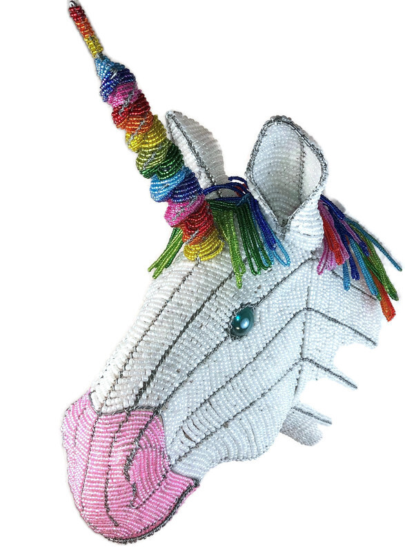 beaded unicorn trophy head